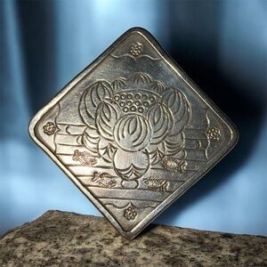 Embossed .9999 pure silver LOTUS & Fish pendant